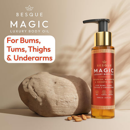 Besque Original Magic Body Oil - Hydrating Body Oils for Women - 3.4 FL OZ Skin Care Body Oils for Women That Plump, Tighten & Firm Skin With Natural Ingredients, Made in UK
