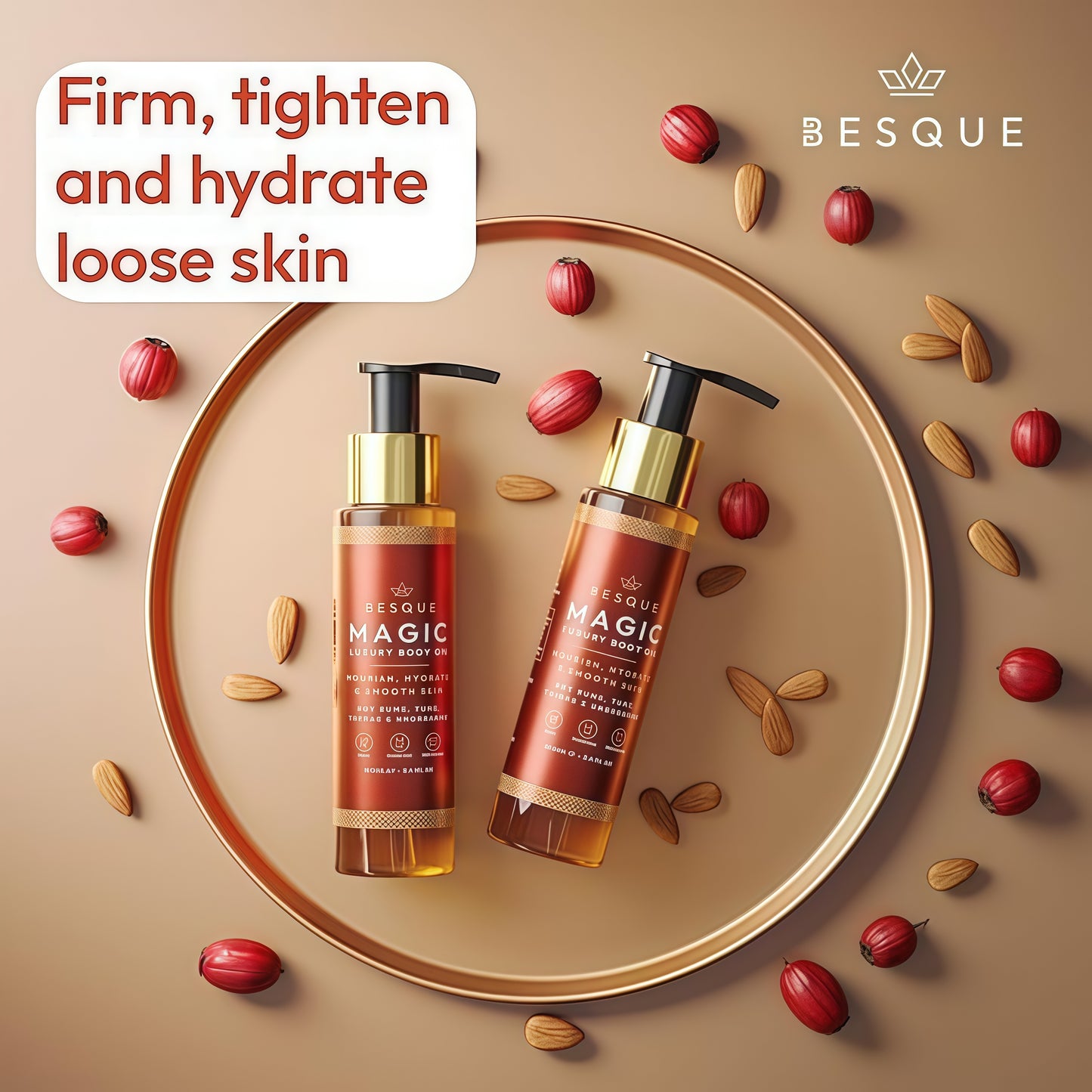 Besque Original Magic Body Oil - Hydrating Body Oils for Women - 3.4 FL OZ Skin Care Body Oils for Women That Plump, Tighten & Firm Skin With Natural Ingredients, Made in UK